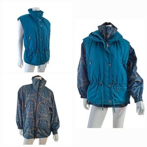 Kaelin Vintage 3-in-1 Women's Jacket with Patterned Sleeves turquoise